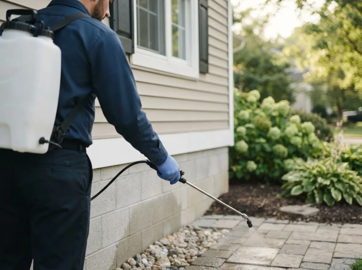 Pest control technician inspecting a home in Ringold, OK